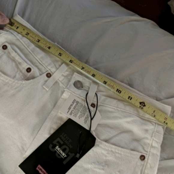 Levi's 501 High Rise Waisted Jeans Distressed White Rigid Denim Pants - Picture 5 of 11